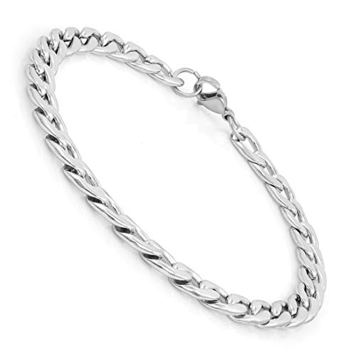 Nakabh 8 inch Stylish Chain Style Stainless Steel Bracelet for Men Boys Unisex (Silver)