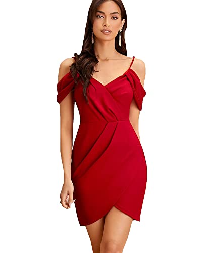 ADDYVERO V-Neck Sleeveless Cotton Blend Solid Bodycon Knee-Length Women Dress (Red, M)