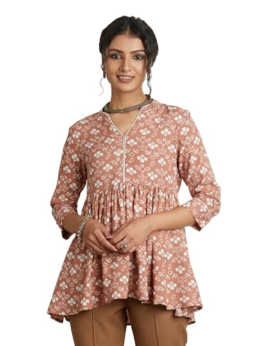 Amazon Brand - Myx Women's Rayon Regular Kurti (AW22MYX24_BAGAAN (Roasted Sesame) _Small)