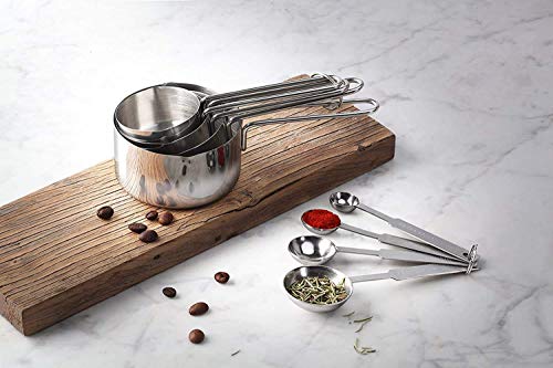 INKULTURE Stainless_Steel Measuring Cups & Spoon Combo for Dry or Liquid/Kitchen Gadgets for Cooking & Baking Cakes/Measuring Cup Set Combo with Handles (Set of 4 Cups & 4 Spoons)