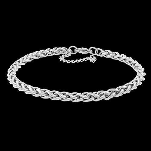 Nakabh 8 inch Stylish Chain Style Stainless Steel Bracelet for Men Boys Unisex (Silver)