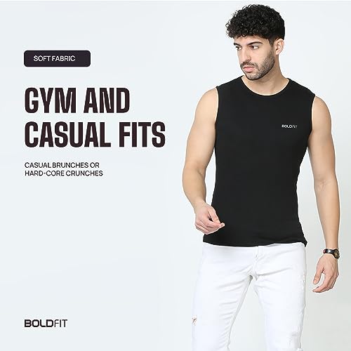 Boldfit Vest for Men Multipurpose Sando for Men for use in Gym, Running, Outdoor Black Baniyan for Men Sleeveless Undershirts for Men Round Neck Men Baniyan - Quick Drying, Breathable Men Vest XL