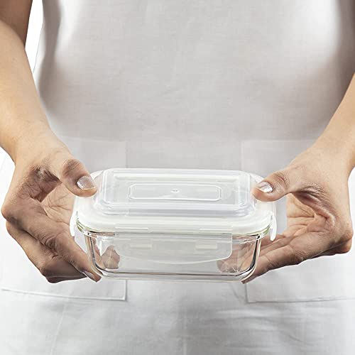 Borosil Klip N Store Glass Storage Container For Kitchen With Air-Tight Lid, Microwave & Oven Safe, Rectangular, 370 ml, Clear