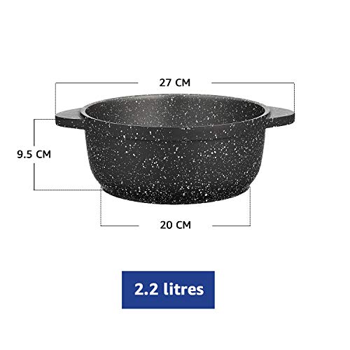 Amazon Brand - Solimo Die Cast Aluminium Non Stick 5 layer coating Casserole (20cm, Black, 1 Piece)