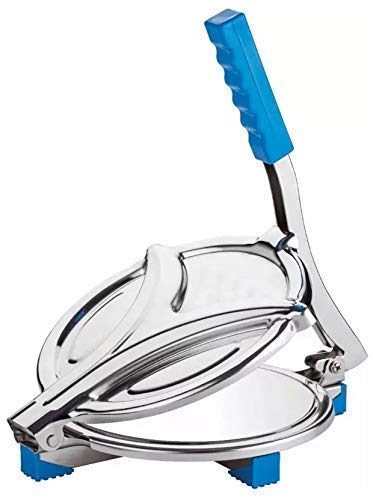 BHADANI SALES? Stainless Steel Puri Maker Press Machine with Fitted Handle for Puri/Khakhra Maker (Silver + Blue,Pack of 1) (6.5 inch)(Not RotI Maker)