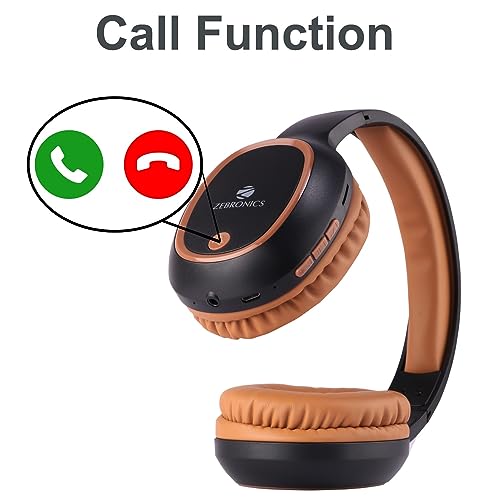 ZEBRONICS Thunder 60 hrs Playback time Bluetooth Wireless Headphone with FM, mSD, Playback with Mic (Brown)