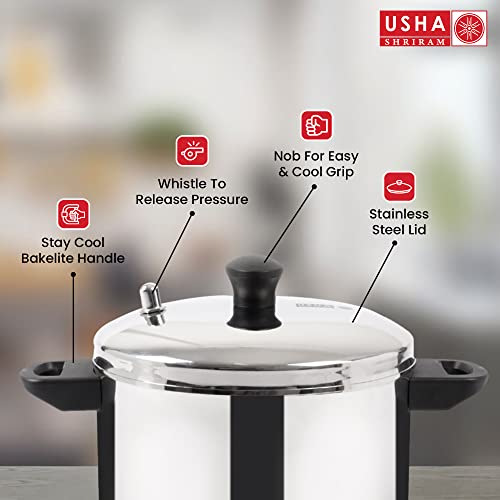 USHA SHRIRAM Stainless Steel Idli Cooker | Induction & Gas Friendly Base | Idly Maker | Idli Stand | Thate Idli Maker | Idly Cooker (6 Plate (Round) Idli Cooker)