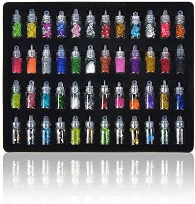 URBANMAC Nail Art Kit - 48 Pcs Glass Bottles Glitter Stones, 100 Nails,10 Nail Tapes, 15 Nail Art brush, 5 Nail Dotting Pen with 2 Glue (Nail Art Kit)