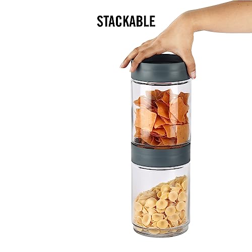 CELLO Modustack Glassy Storage Jar, Stackable, Clear, 1500ml, Grey