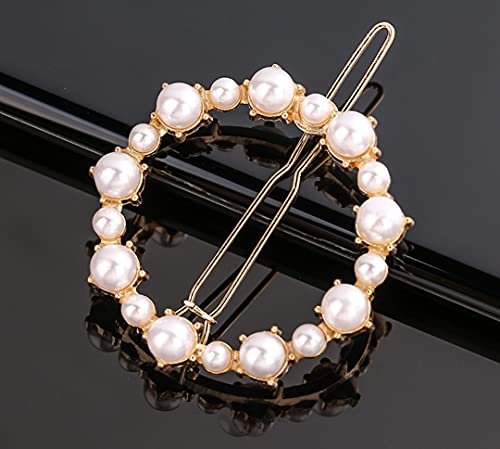 ANNACREATIONS Korean Style Gold Metal Pearl Geometric Stone Lock Hair Pins Hair Clip Hair Accessories Jewellery for Women And Girls (6 PCS)