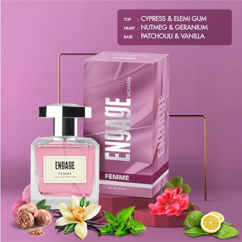 Engage Femme Eau De Parfum for Women, Citrus and Floral, Skin Friendly and Long Lasting, 90ml