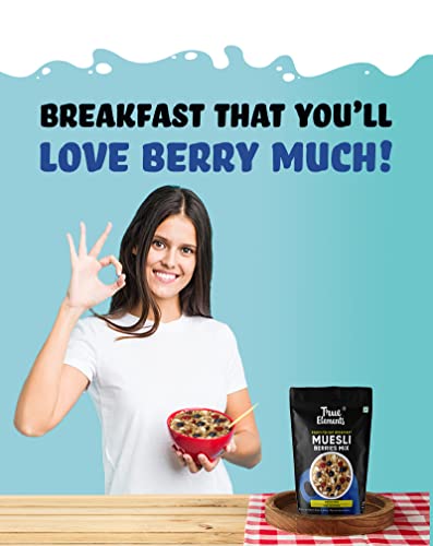 True Elements Berries Mix Muesli 1kg - Berries Muesli with Cranberry and Blueberry | Berries Mix Muesli Diet Food | Protein rich Muesli | Healthy Breakfast Cereal