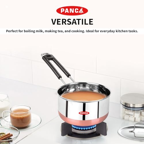 PANCA Tea Pan Stainless Steel Copper Bottom Sauce Pan Milk Pan Tapeli Patila Induction Base 1.5 Litre Sauce Pot Milk Boiler with Handle (1500 ml)