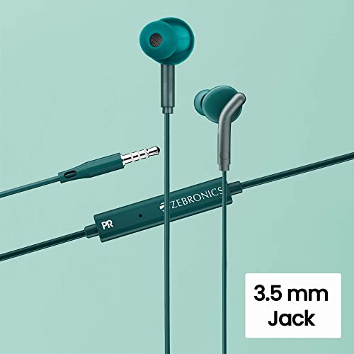 ZEBRONICS Zeb-Bro in Ear Wired Earphones with Mic, 3.5mm Audio Jack, 10mm Drivers, Phone/Tablet Compatible(Green)