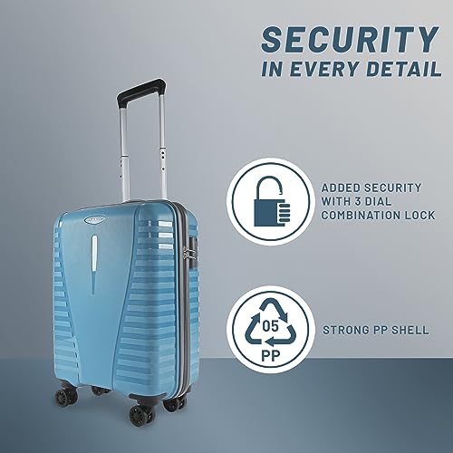 Aristocrat Airpro 55 cms Small Cabin Polypropylene Hardsided 8 Wheels Luggage/Suitcase/Trolley Bag- Coral Teal Blue