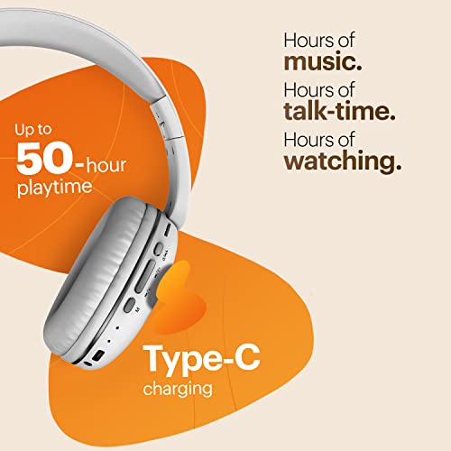 Noise Two Wireless On-Ear Headphones with 50 Hours Playtime, Low Latency(up to 40ms), 4 Play Modes, Dual Pairing, BT v5.3 (Calm White)