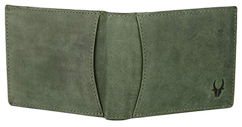 WildHorn Green Leather Wallet for Men I 9 Card Slots I 2 Currency & Secret Compartments I 1 Zipper & 3 ID Card Slots