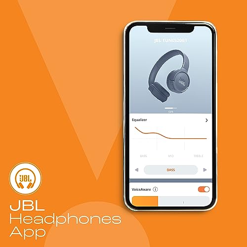 JBL Tune 520BT Wireless On Ear Headphones with Mic, Pure Bass Sound, Upto 57 Hrs Playtime, Speedcharge, Customizable Bass with Headphones App, Lightweight, Bluetooth 5.3 (Blue)