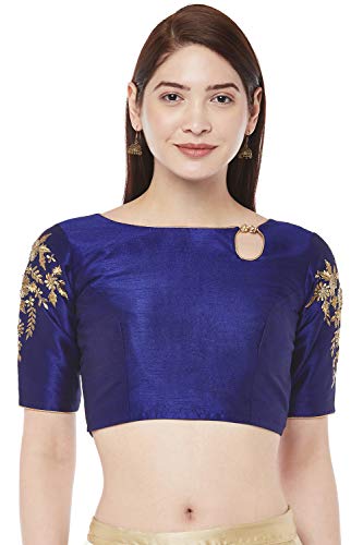 Studio Shringaar Women's Readymade Saree Blouse with Sleeves Embroidery.(Royal Blue, 38)