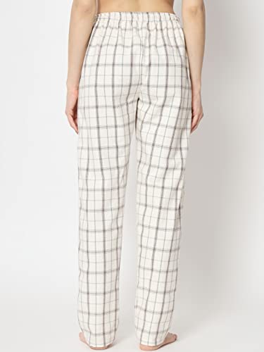 IRIZA Women's Cotton Check Pyjama with Drawstring (M, OffWhiteBox)