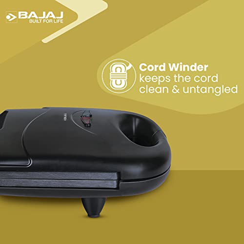 Bajaj SWX 4 Deluxe 800-Watt 2-Slice Grill Sandwich Maker | Non-Stick Coated Plates for Easy-to-Clean | Upright Compact Storage | Buckle Clips Lock | 2-Yr Warranty by Bajaj | Black Sandwich Toaster