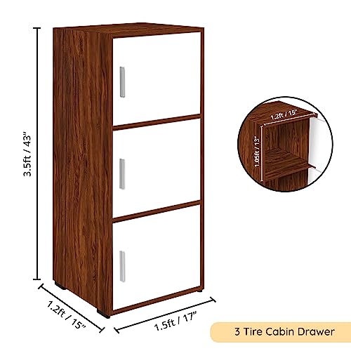 ABOUT SPACE Wooden Cabinet - 3 Tier Engineered Wood Storage Cabinet for Living Room with Magnetic Door, Space Saving Furniture for Home, Kitchen (Oak Red - L 1.5 x B 1.2 x H 3.5 ft)