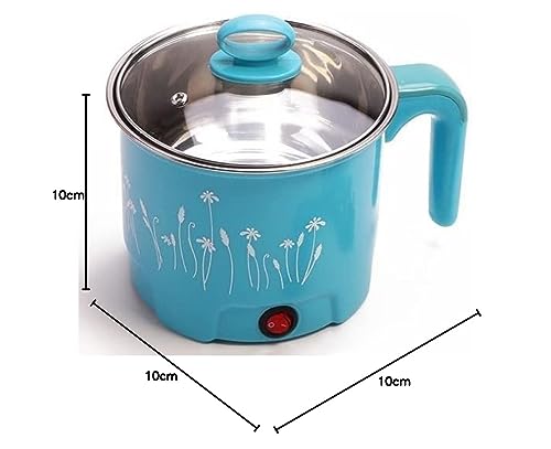 THEODORE Electric 1.8 Litre Mini Cooker Kettle with Glass Lid Base Concealed Base Cooking Pot Noodle Maker Egg Boiler hot Pot Vegetable and Rice & Pasta PorridgeTravel Cookers and Steamer, Blue