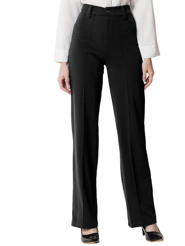 Selvia Women's Solid Lycra Straight Trouser(496TK144N-Xxl_Black)