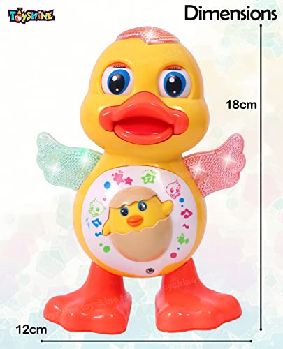 Toyshine Dancing Duck with Music Flashing Lights and Real Dancing Action (Battery Included),Plastic,Multi color,Pack of 1