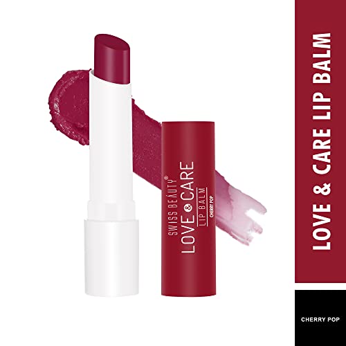 Swiss Beauty Moisturizing Lip Balm | Non Sticky Lip Balm For Dry And Chapped Lips| Enriched With Vitamin E And Shea Butter| With 12 Hrs Moisturization | Shade- Cherry Pop, 4.5G|