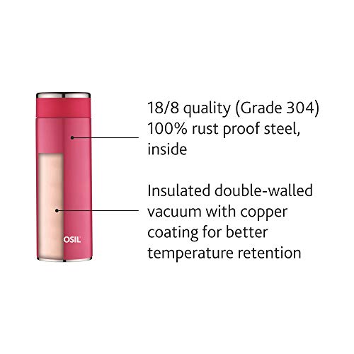 Borosil Stainless Steel Hydra Travelsmart - Vacuum Insulated Flask Water Bottle, 200 ML, Pink