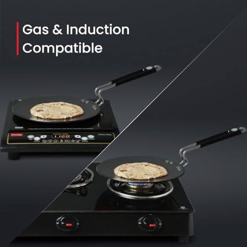 Prestige Hard Anodised Plus Cookware Induction Base Roti Tawa | Black | 22.5cm | Perma-Cool Handles | Wide Base | Hand Washable