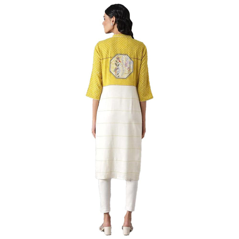 Aurelia Women's Viscose Geometric Regular Kurta (22FEA12933-503700_Oil Yellow_XS)