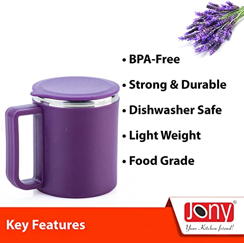 Jony Coffee Mug, Tea Cup, Stainless Steel Mug, Steel Cup with Lid (Purple, 200 ml)