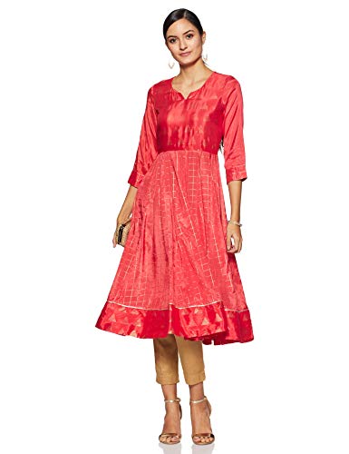 Rangriti Women's Synthetic a-line Kurta (RMMDESERT G2077_Coral_S (32))