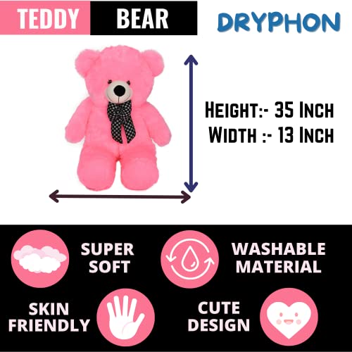 DRYPHON Teddy Bear 3 Feet for Girls and Boys | Teddy Bear with Neck Bow Stuffed Toy | Teddy Bear Soft Toys for Kids | Birthday Gifts for Girls/Husband/Wife/Girlfriend - Teddy Bear (Pink)