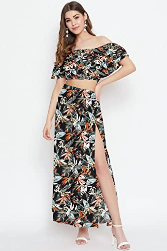 COOL AND CASUAL Women's Floral Printed Two Piece Dress Western Maxi Dress For Women (Small) Multicolour