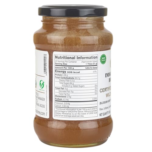 INDIGENOUS HONEY Raw Organic Honey NMR Tested NPOP Organic Certified Pure Natural Unprocessed Original Honey - 530 g Glass Jar (Pack of 1)