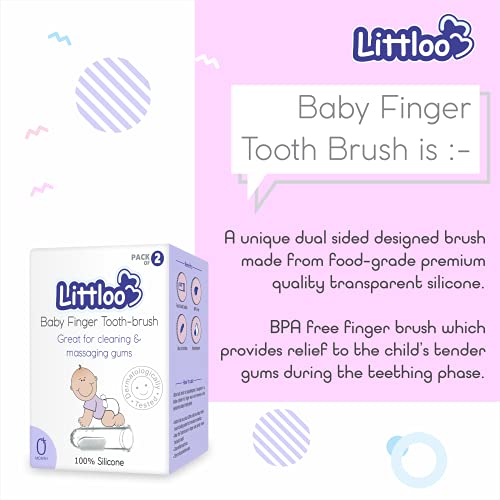 LITTLOO Silicone Baby Finger Toothbrush, Great for Massaging & Cleaning Gums, BPA-Free, Travel-Friendly Oral Care, Use Soft Brush For Kids & New Born Baby, Kids Finger Toothbrushes Pack of 2 (Clear)