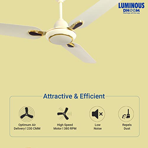 Luminous Dhoom 1200MM Star-rated BEE Certified Energy Efficient 52-Watt High Speed Ceiling Fan (Ivory)