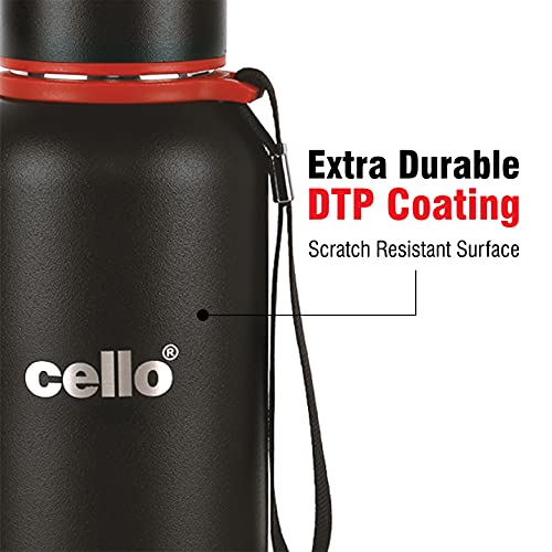 Cello Duro Tuff Stainless Steel Series Kent Flask, 550ml Black | Hot and Cold Stainless Steel Water Bottle | Scratch Resistant DTP Coating Flask |Vacuum Insulated Bottle for Travel, Home, Office