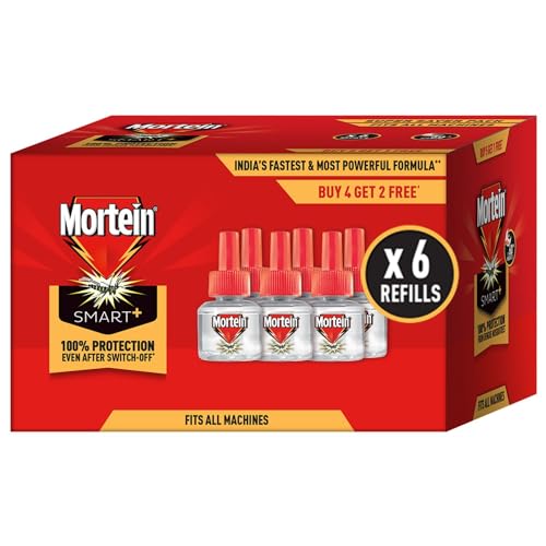 Mortein 45ml x 6 (Buy 4 Get 2 Free) - SmartPlus Mosquito Repellent Refill | Mosquito Repellent & Killer | 100% Protection from Dengue Mosquitoes, Pack of 6