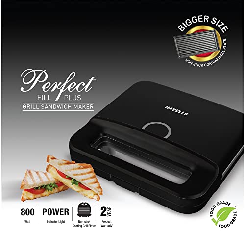 Havells Perfect Fill Plus 2 Slice 800 watt Grill Sandwich Maker (Black)