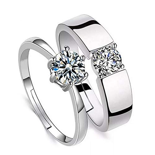 University Trendz Sterling Silver Zircon Crystal Adjustable Couple Ring for Men & Women