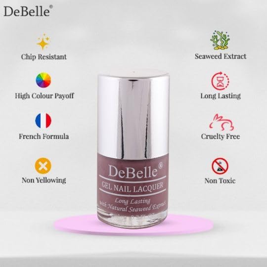 DeBelle Gel Nail Polish Majestique Mauve (Mauve Nail Paint)|Non UV - Gel Finish |Chip Resistant | Seaweed Enriched Formula| Long Lasting|Cruelty and Toxic Free| 8ml Glossy Finish