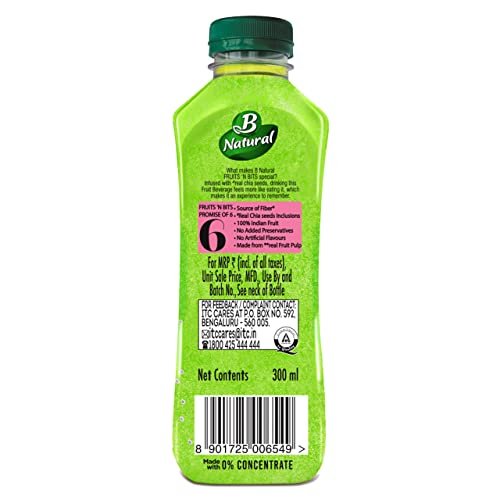 B Natural Fruits N Bits Guava, Infused with Real Chia Seeds, 300ml, 100% Indian Fruit, 0% Concentrate, Goodness of Fiber, No Added Preservatives