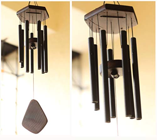 Lilone 7 Pipe Black Wind Chimes for Home Positive Energy | metal Windchimes for Balcony Bedroom with Sweet Sound | 18 cm Long