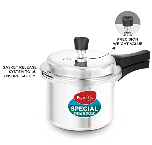 Pigeon By Stovekraft Special Aluminium Pressure Cooker Combo with Outer Lid Gas Stove Compatible 2, 3, 5 Litre Capacity for Healthy Cooking (Silver)