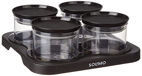 Amazon Brand - Solimo Airtight Plastic Storage Container Set, With 4 Containers (500ml) & Serving Tray, BPA Free, Black