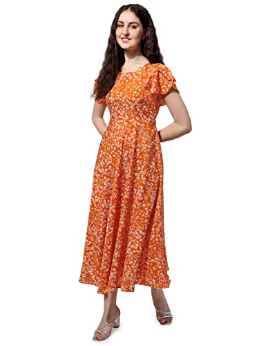 OOMPH! Midi Dresses for Women, Beach, Orange - md516